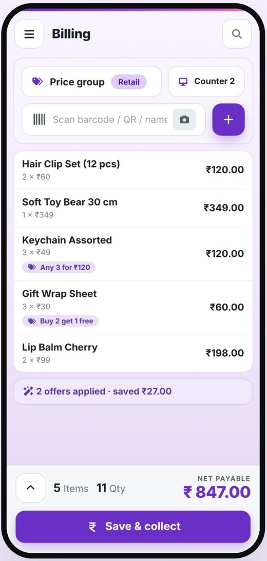 Fancy Store Billing mobile app screen