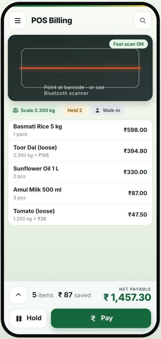 Grocery & Supermarket Billing mobile app screen
