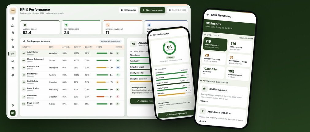 HRMS & Payroll app screens