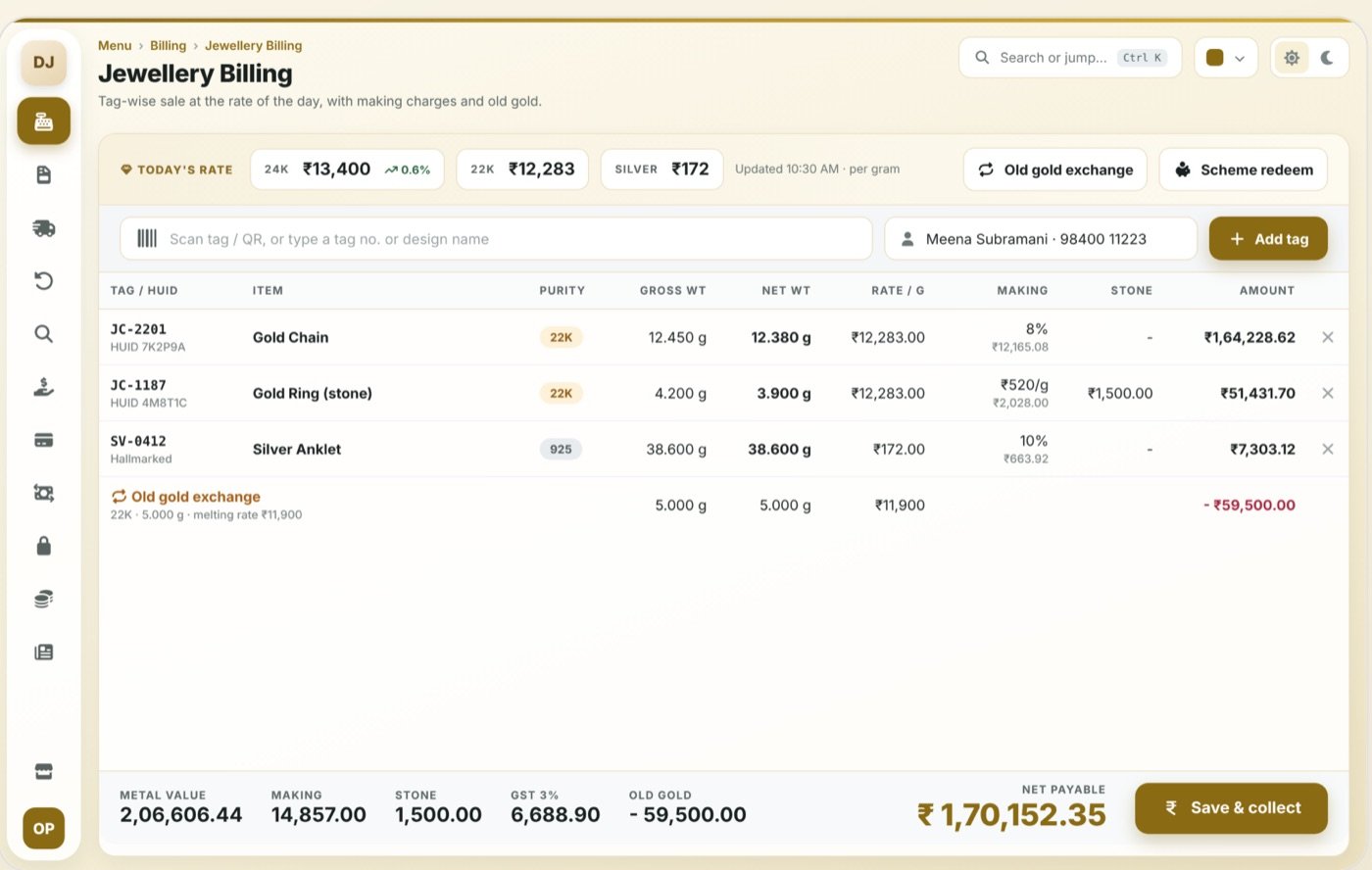 Jewellery Billing desktop billing screen