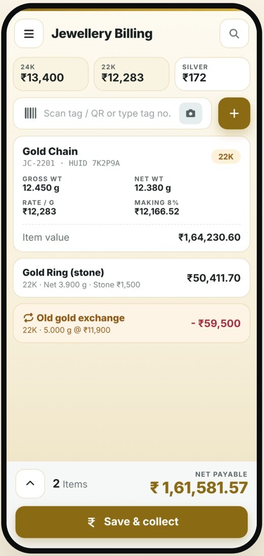 Jewellery Billing mobile app screen