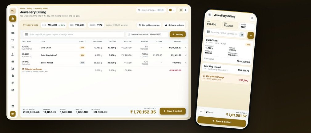 Jewellery Billing app screens
