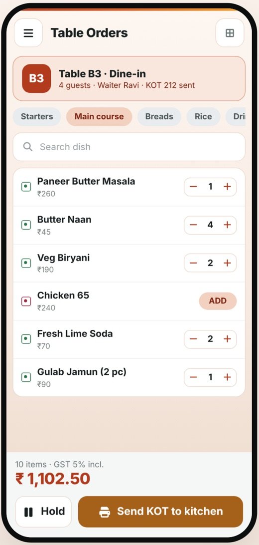 Restaurant Billing & KOT mobile app screen