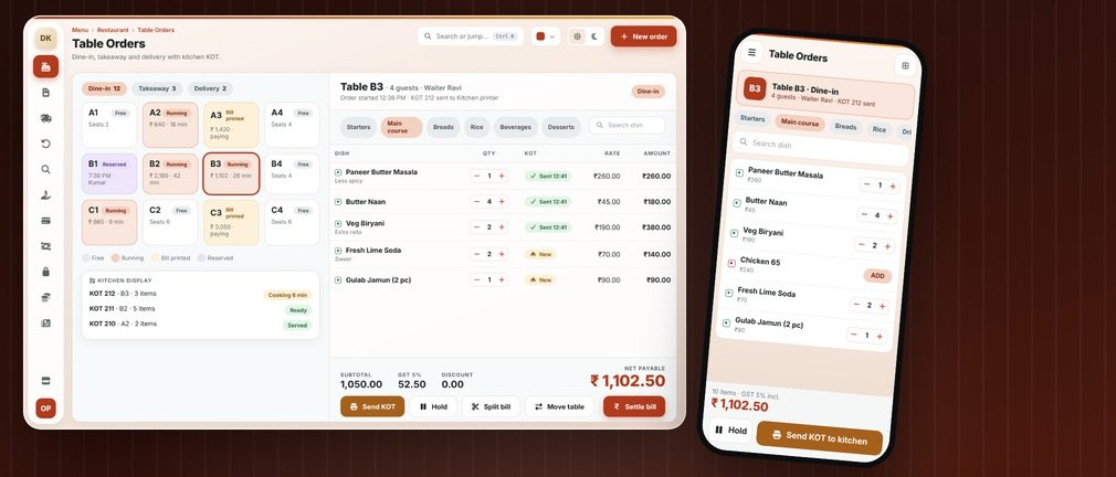 Restaurant Billing & KOT app screens