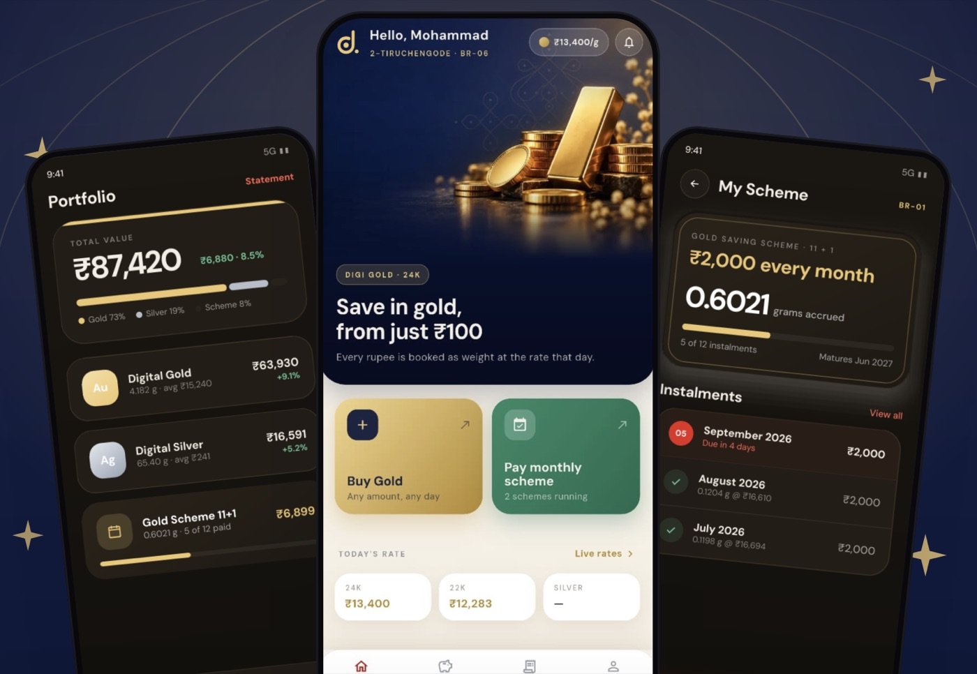 Saving Scheme & Digi Gold App app screens
